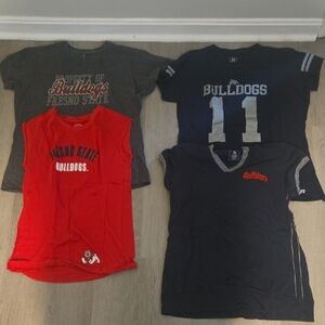 Fresno State Bulldogs 4 Womens Shirts and a Sweat Shirt- Red, Gray, and Blue